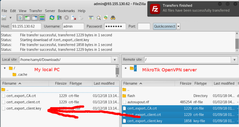 filezilla client certificate authentication