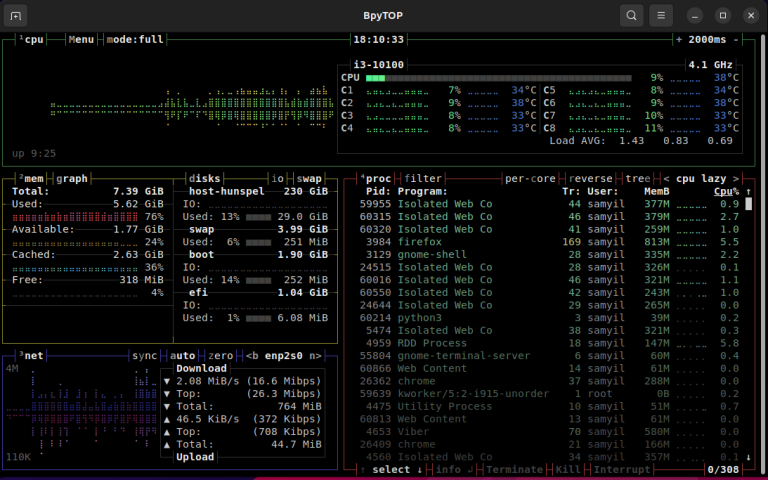 bpytop в Linux