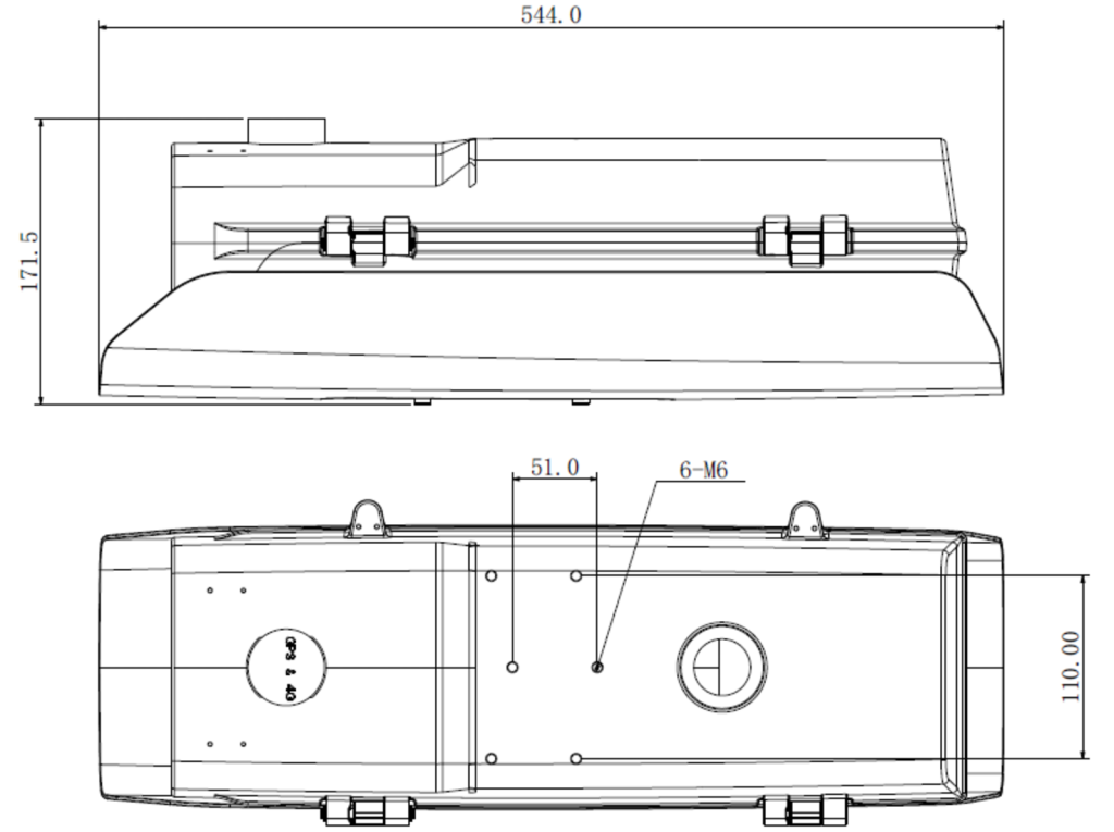 Размерна схема на Dahua ITC952: 544 × 171,5 mm, тегло 8 kg.